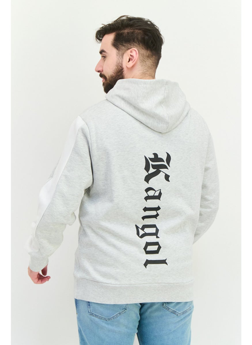 Men Brand Logo Long Sleeves Hooded Sweatshirt, Grey/Black