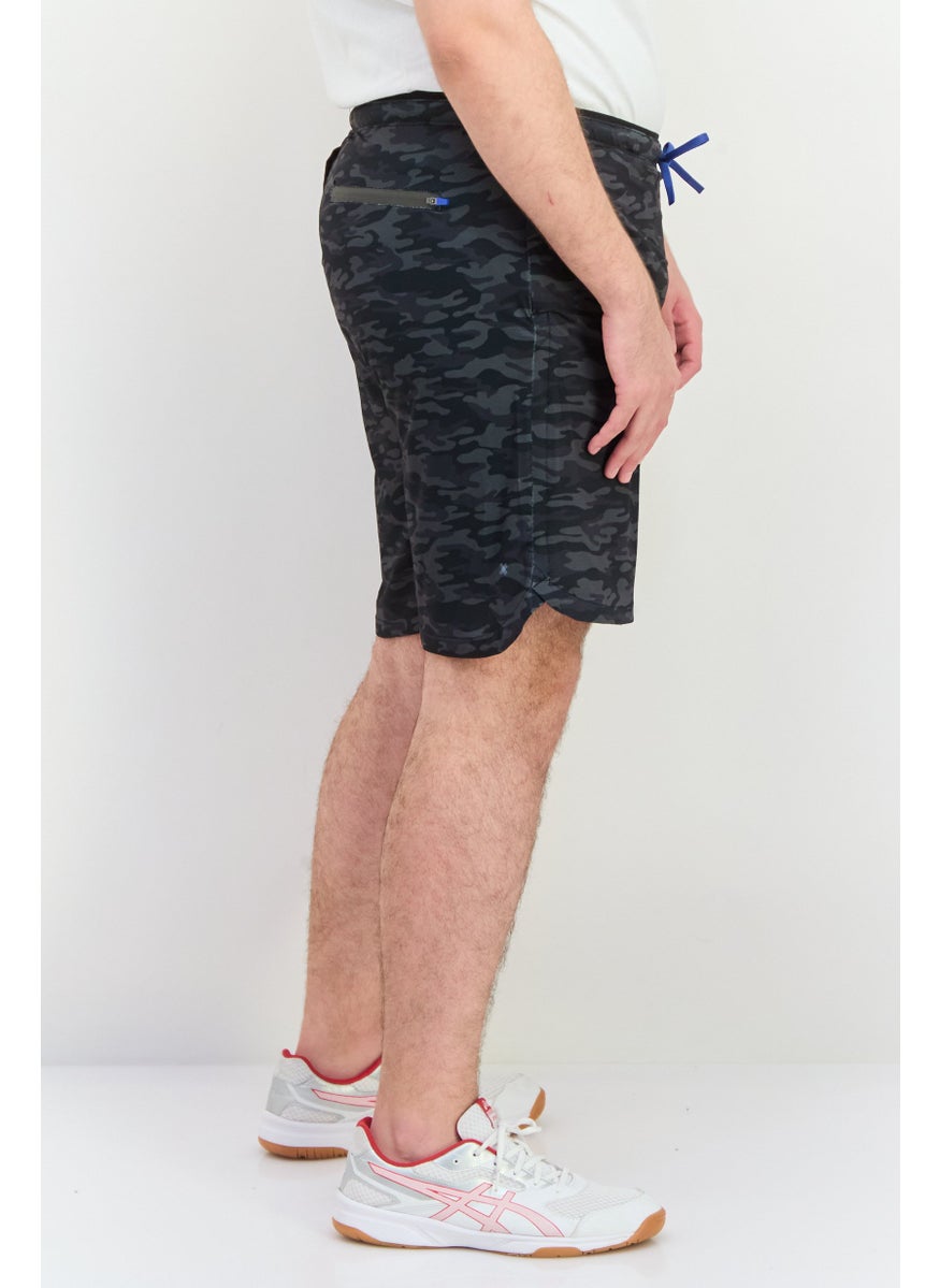 Men Animal Print Basic Shorts, Charcoal Grey
