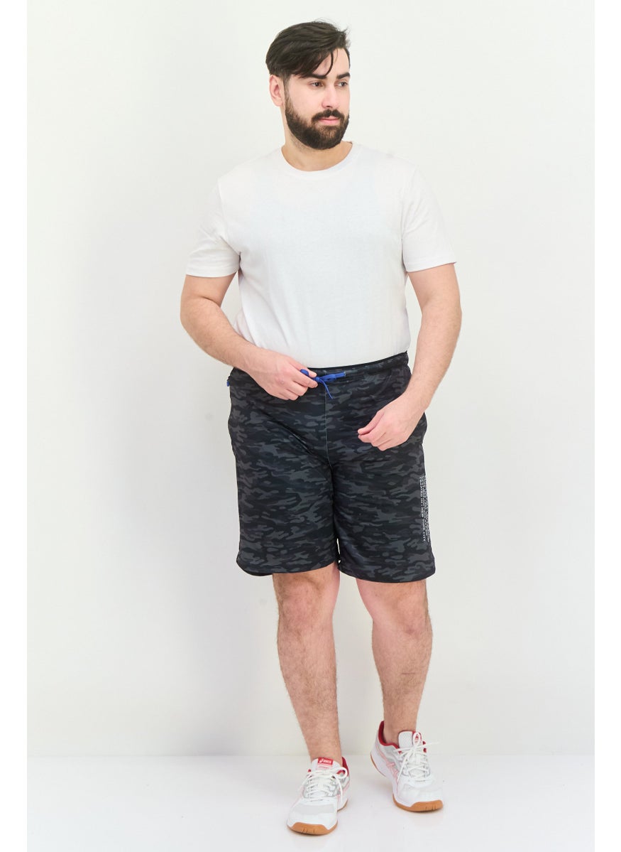 Men Animal Print Basic Shorts, Charcoal Grey