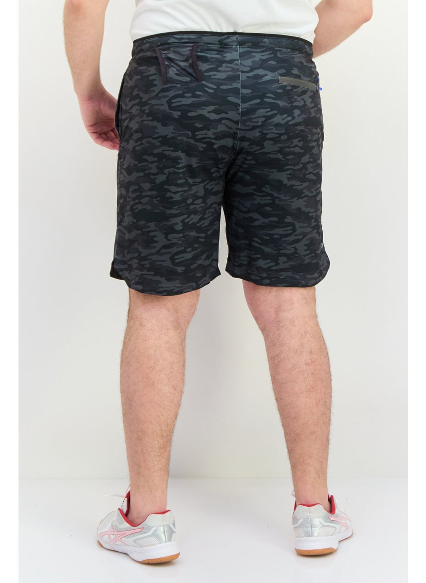 Men Animal Print Basic Shorts, Charcoal Grey