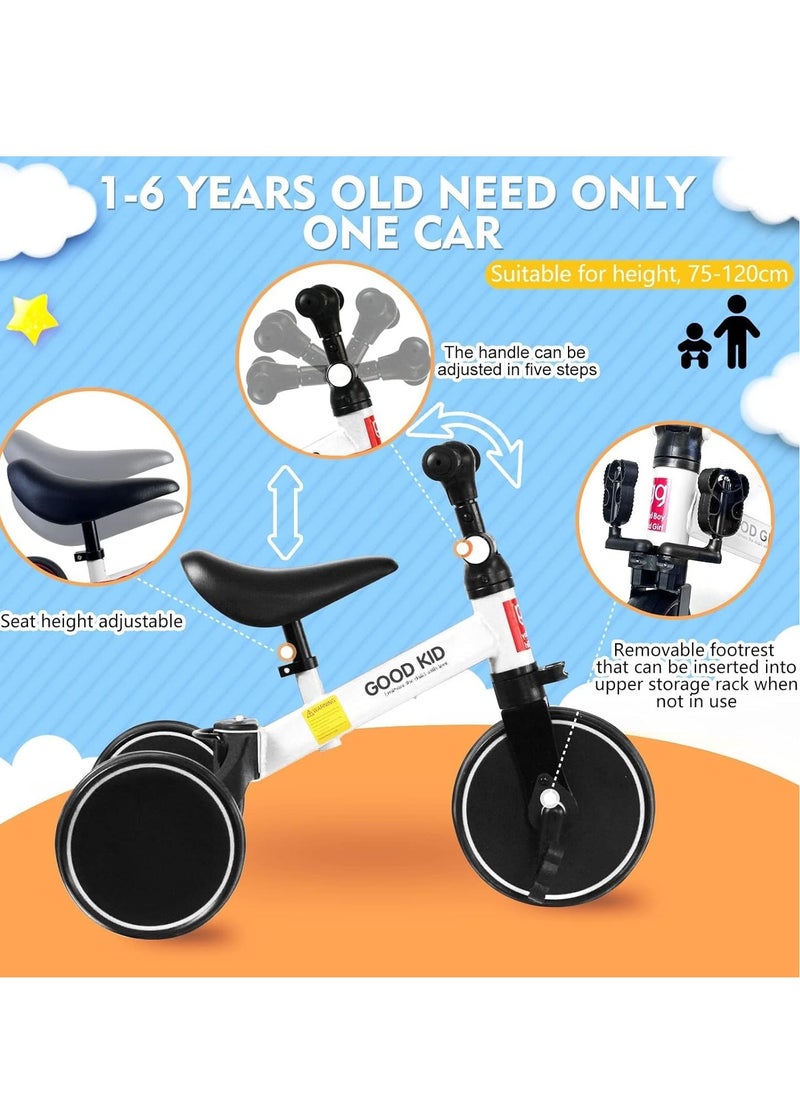 4-in-1 Kids Balance Bike & Tricycle for Toddlers Ages 1–4 | Convertible Ride-On Toy with Adjustable Seat & Pedals | Indoor & Outdoor Baby Trike for Boys & Girls | Perfect First Birthday Gift, Lightweight & Safe Design (White)