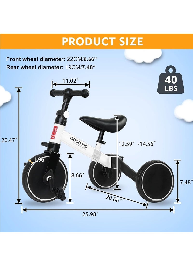 4-in-1 Kids Balance Bike & Tricycle for Toddlers Ages 1–4 | Convertible Ride-On Toy with Adjustable Seat & Pedals | Indoor & Outdoor Baby Trike for Boys & Girls | Perfect First Birthday Gift, Lightweight & Safe Design (White)