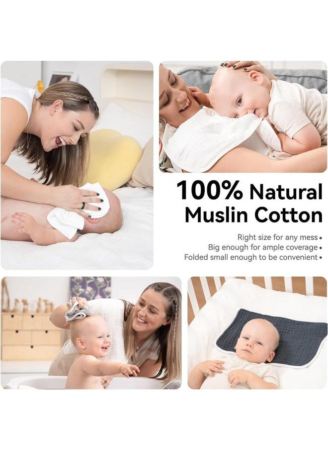 Burp Cloths Large, Muslin Burp Cloths for Baby Girls and Boys, Pack of 10 Extra Absorbent and Soft ， 6 Layers 20 by 10 Inches  Cotton (White 10 Pack)