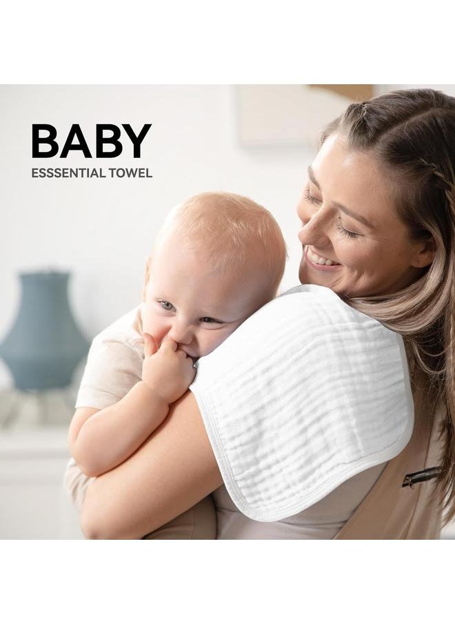 Burp Cloths Large, Muslin Burp Cloths for Baby Girls and Boys, Pack of 10 Extra Absorbent and Soft ， 6 Layers 20 by 10 Inches  Cotton (White 10 Pack)