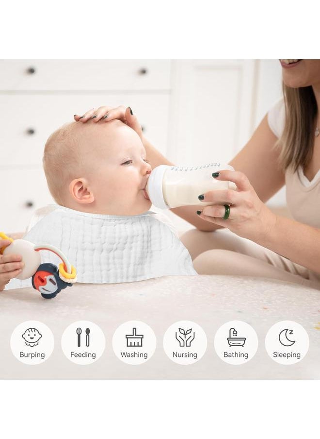 Burp Cloths Large, Muslin Burp Cloths for Baby Girls and Boys, Pack of 10 Extra Absorbent and Soft ， 6 Layers 20 by 10 Inches  Cotton (White 10 Pack)