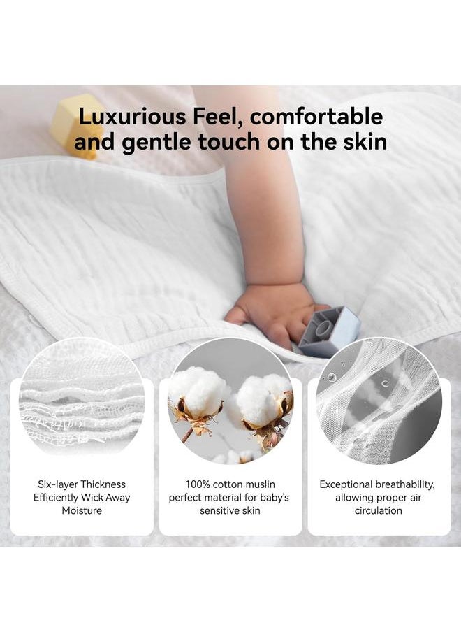 Burp Cloths Large, Muslin Burp Cloths for Baby Girls and Boys, Pack of 10 Extra Absorbent and Soft ， 6 Layers 20 by 10 Inches  Cotton (White 10 Pack)