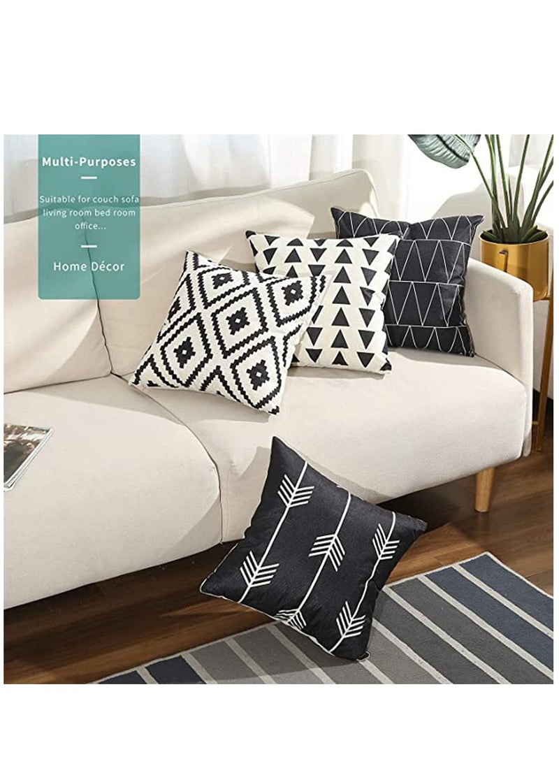 Set of 4 Pillowcases Decorative Geometric Square 18 x 18 Inches Throw Pillow Covers - Modern Pattern Linen Pillow Cushion Case for Sofa Couch Bed Home Car Office Decor