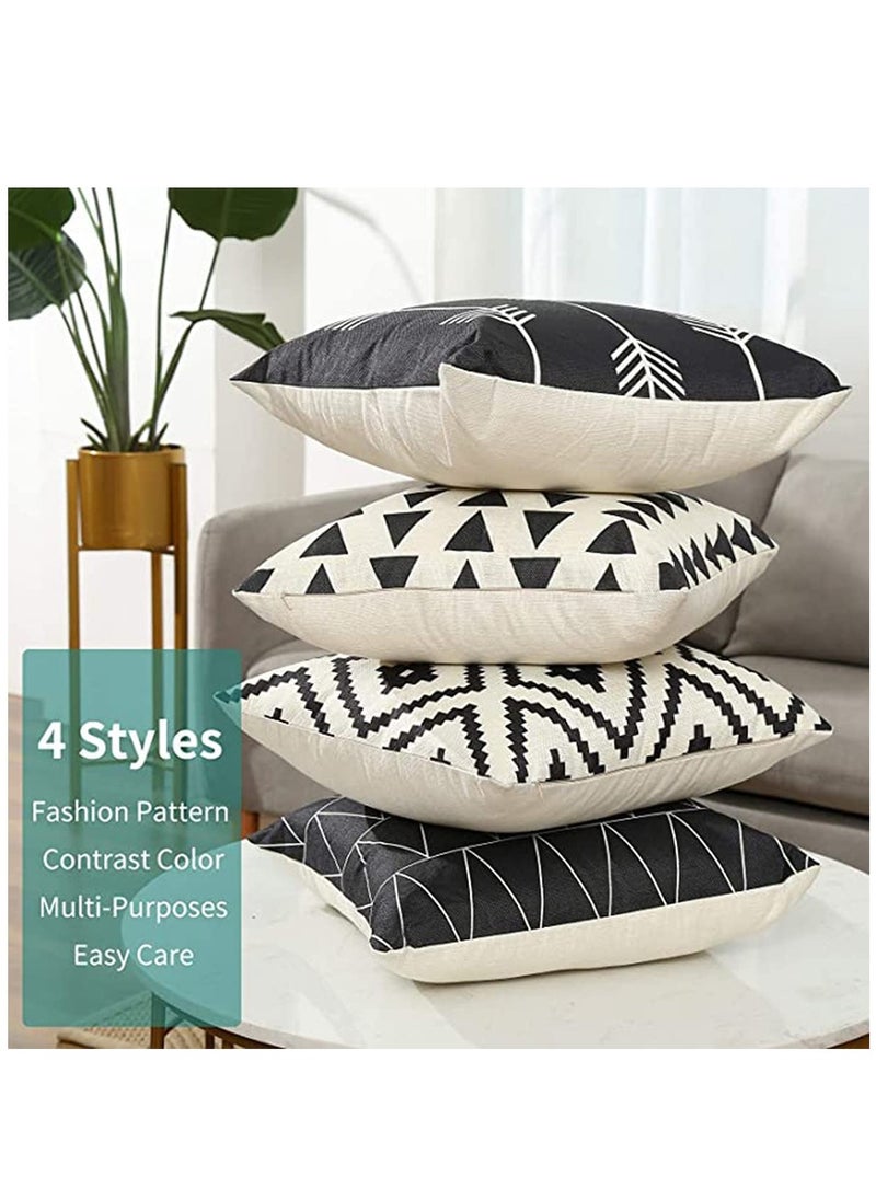Set of 4 Pillowcases Decorative Geometric Square 18 x 18 Inches Throw Pillow Covers - Modern Pattern Linen Pillow Cushion Case for Sofa Couch Bed Home Car Office Decor