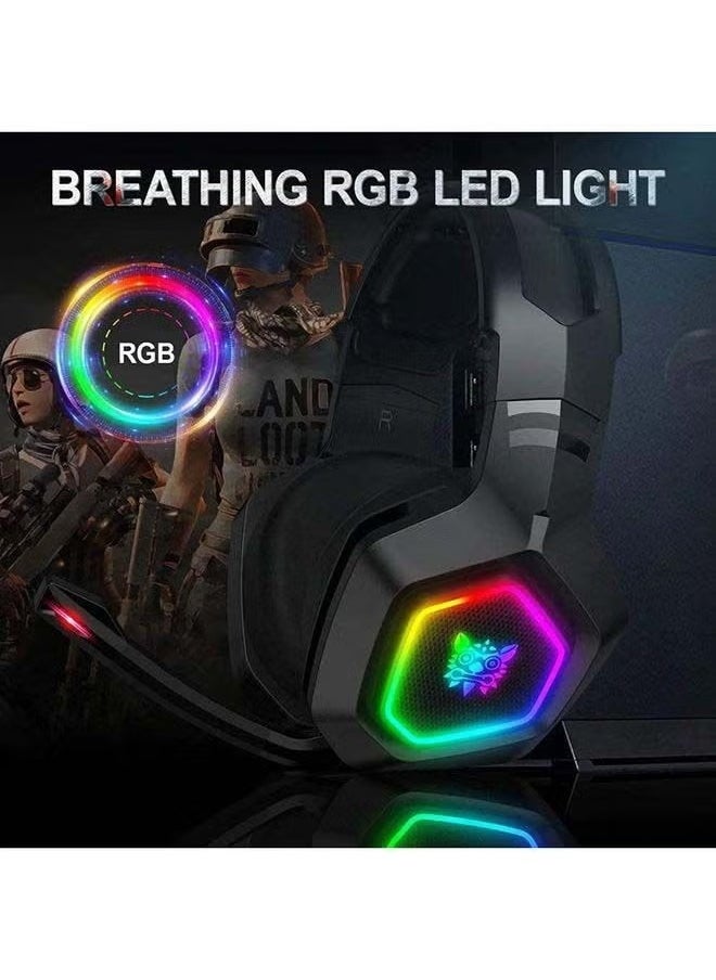 K10 Gaming Headset with Surround Sound – Professional Noise Canceling Gaming Headphones with Adjustable Mic, Soft Memory Ear Cushions, RGB LED Lights | Compatible with PC, PS4, PS5, Xbox, Laptop & Mobile Devices