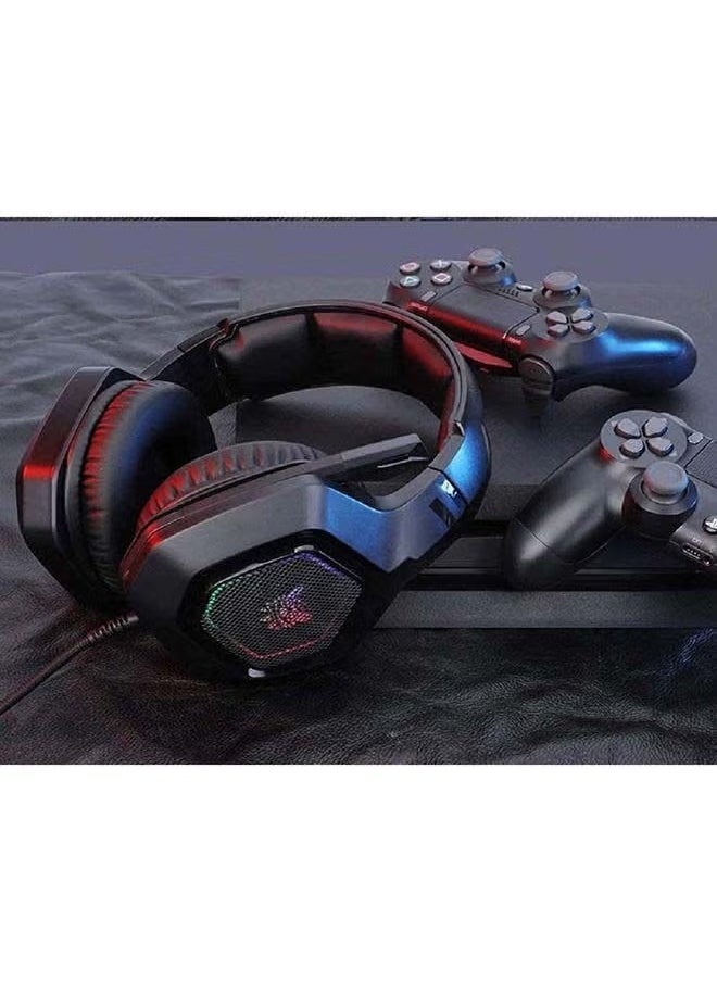 K10 Gaming Headset with Surround Sound – Professional Noise Canceling Gaming Headphones with Adjustable Mic, Soft Memory Ear Cushions, RGB LED Lights | Compatible with PC, PS4, PS5, Xbox, Laptop & Mobile Devices