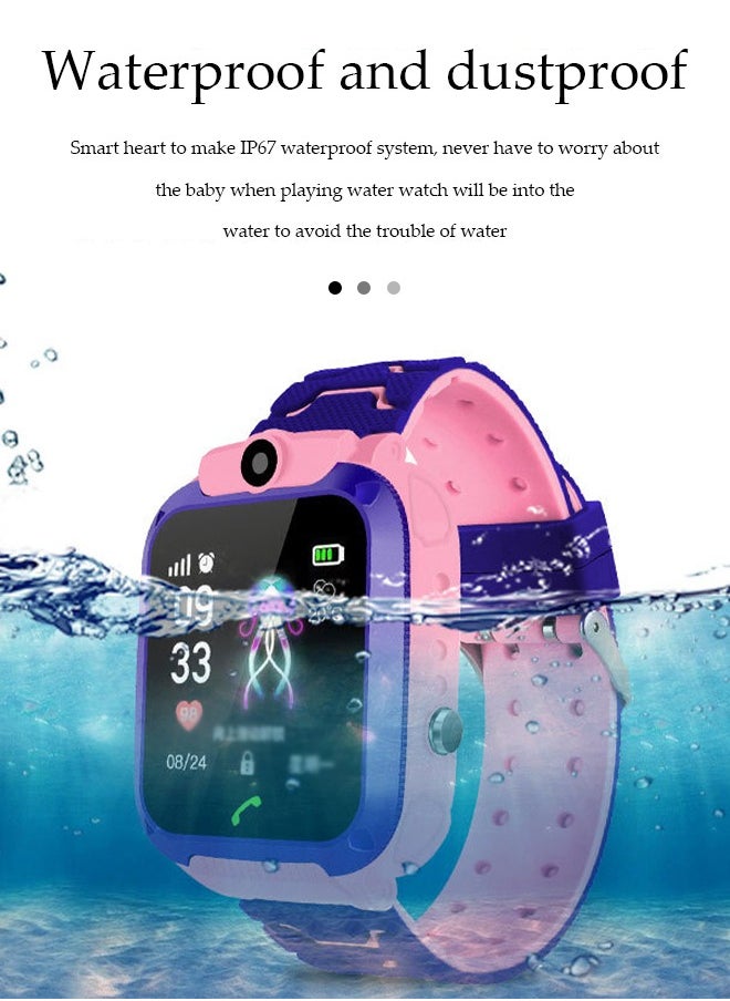 Children's smartwatch, IP67 waterproof system can locate phone watch, with high definition touch screen ，camera, music player, alarm clock and other functions, 400mAh