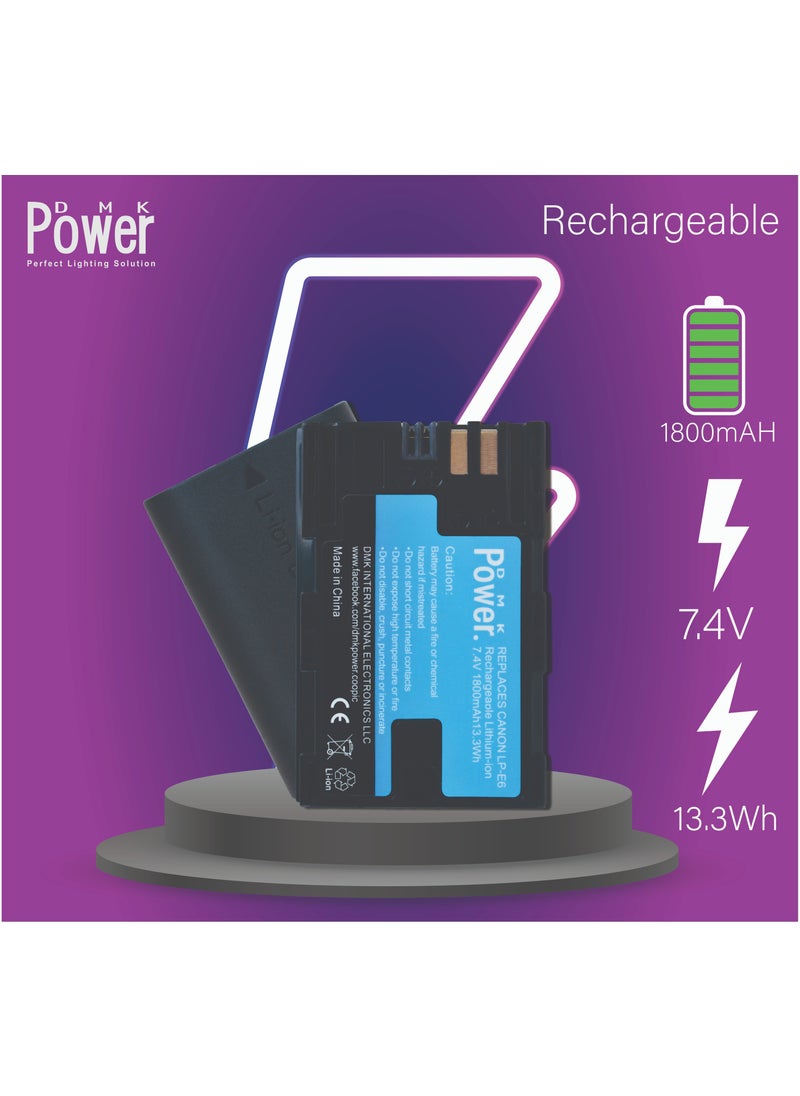 DMK Power LP-E6 LP-E6N 1800 mAh Battery Compatible with Canon EOS R 60D 70D 80D 5D II 5D III 5D IV 5Ds 6D 6D Mark II 7D 7D Mark II C700 XC10 XC15 Cameras