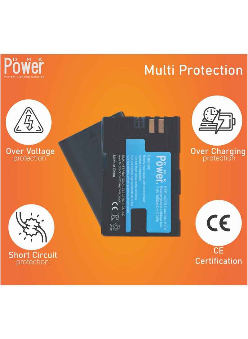 DMK Power LP-E6 LP-E6N 1800 mAh Battery Compatible with Canon EOS R 60D 70D 80D 5D II 5D III 5D IV 5Ds 6D 6D Mark II 7D 7D Mark II C700 XC10 XC15 Cameras