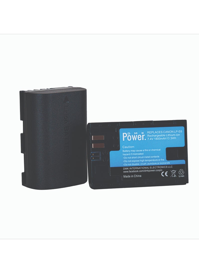 DMK Power LP-E6 LP-E6N 1800 mAh Battery Compatible with Canon EOS R 60D 70D 80D 5D II 5D III 5D IV 5Ds 6D 6D Mark II 7D 7D Mark II C700 XC10 XC15 Cameras
