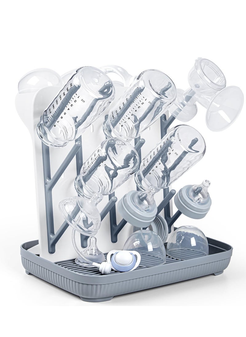 Baby Bottle Drying Rack: Large Vertical Bottle Dryer Rack Holder - Space Saving Standing Drying Rack for Baby Bottles and Pump Part Cleaning (Gray)