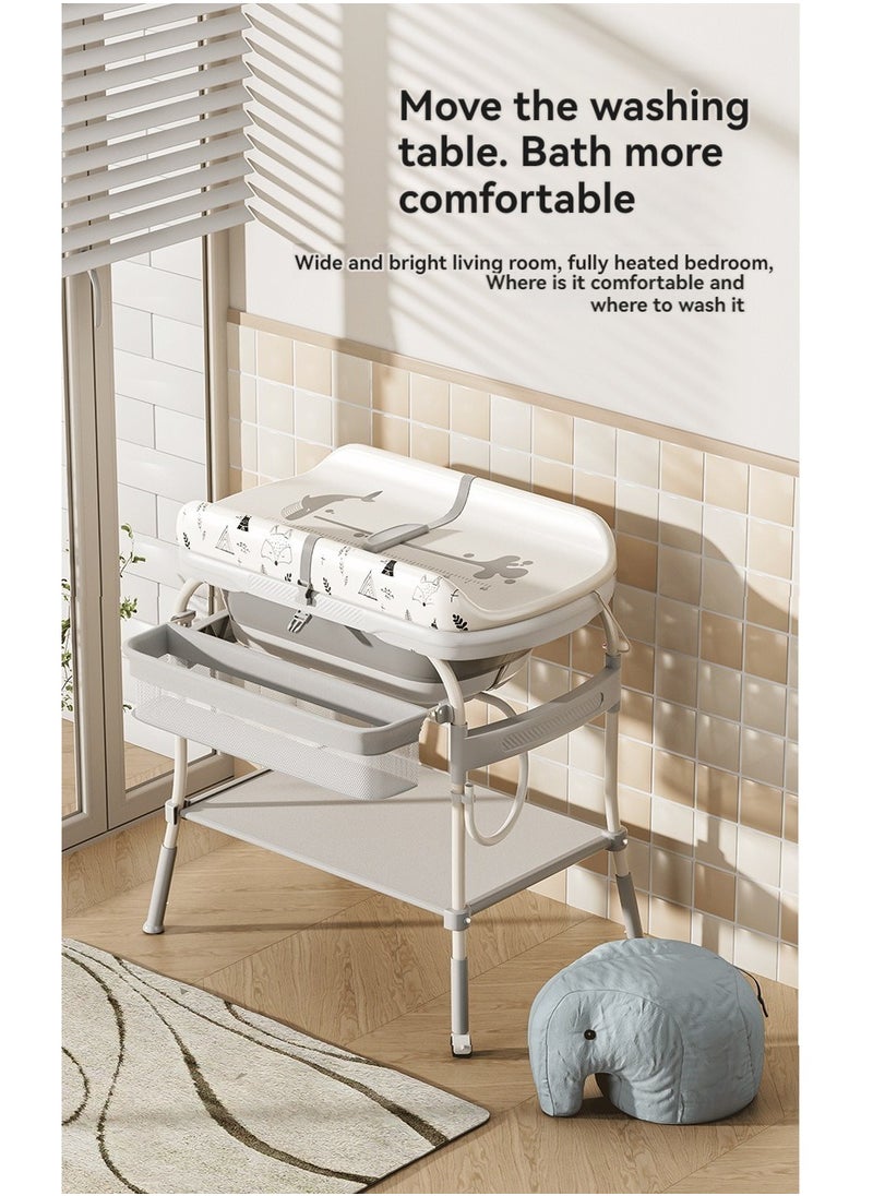 2-in-1 Portable Newborn Baby Multifunctional Heightened Baby Basin Infant Shower Bathtub with Baby Diaper Changing Table with Wheels,Height Adjustable,for Infant and Newborn