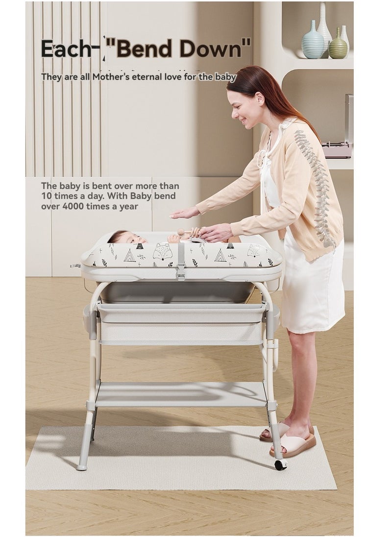 2-in-1 Portable Newborn Baby Multifunctional Heightened Baby Basin Infant Shower Bathtub with Baby Diaper Changing Table with Wheels,Height Adjustable,for Infant and Newborn