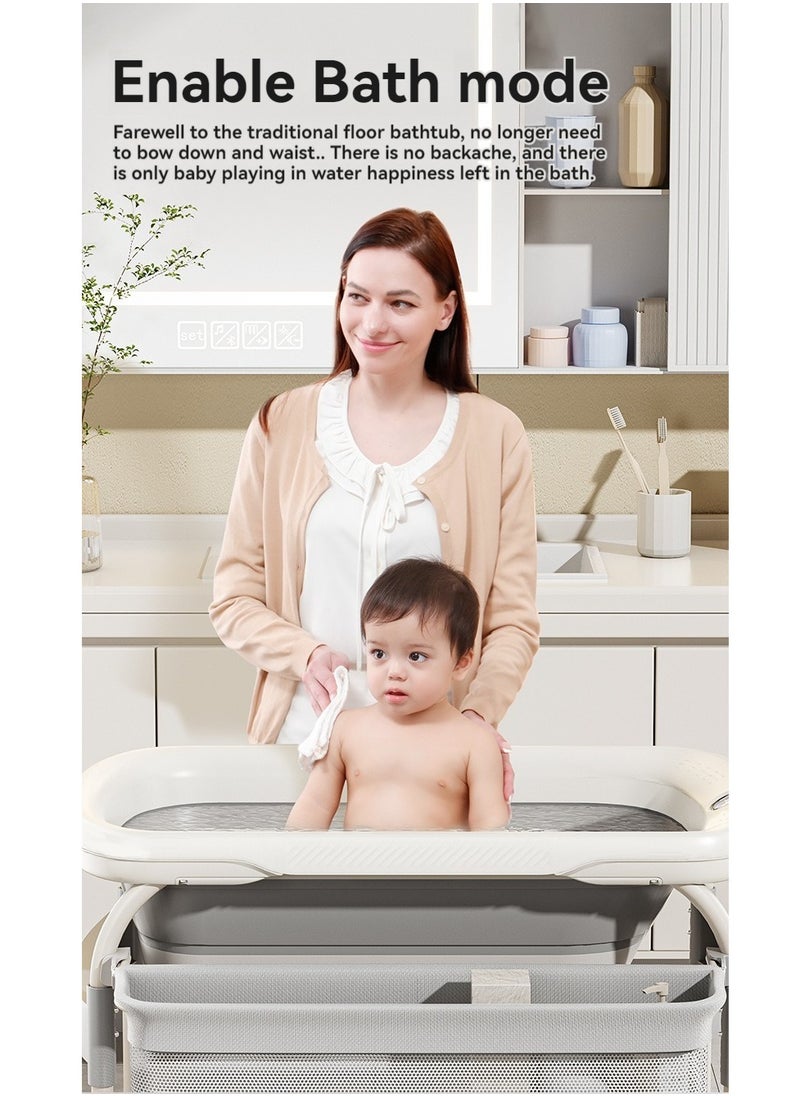 2-in-1 Portable Newborn Baby Multifunctional Heightened Baby Basin Infant Shower Bathtub with Baby Diaper Changing Table with Wheels,Height Adjustable,for Infant and Newborn