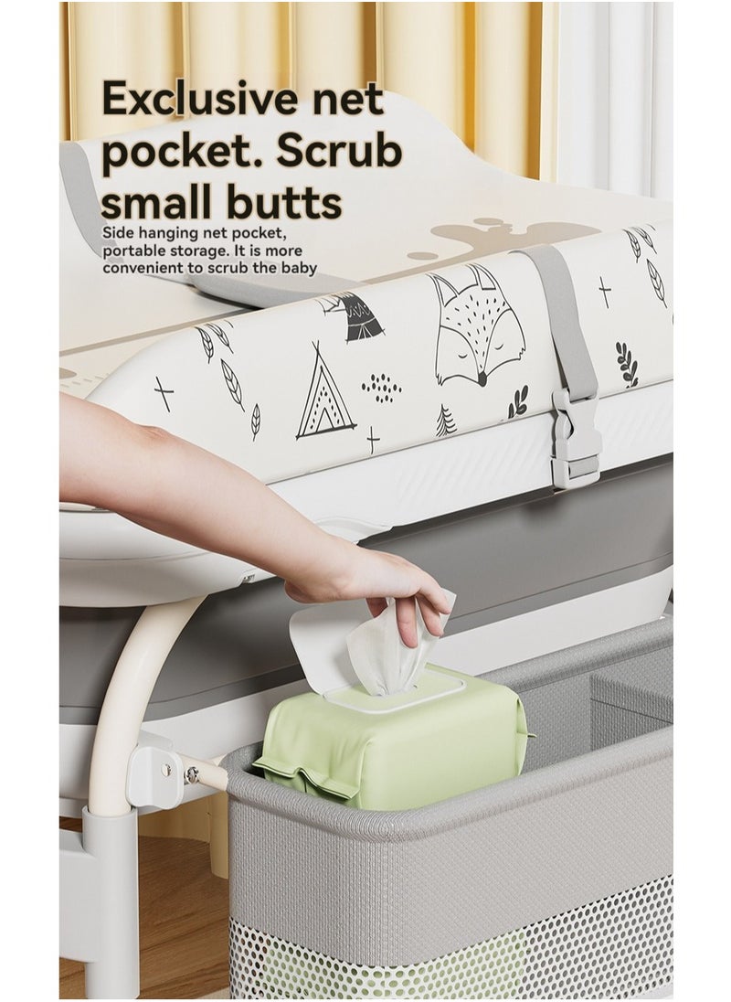 2-in-1 Portable Newborn Baby Multifunctional Heightened Baby Basin Infant Shower Bathtub with Baby Diaper Changing Table with Wheels,Height Adjustable,for Infant and Newborn