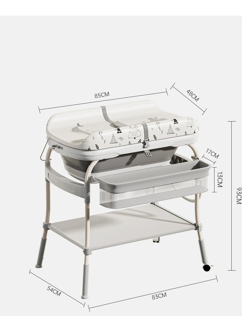 2-in-1 Portable Newborn Baby Multifunctional Heightened Baby Basin Infant Shower Bathtub with Baby Diaper Changing Table with Wheels,Height Adjustable,for Infant and Newborn