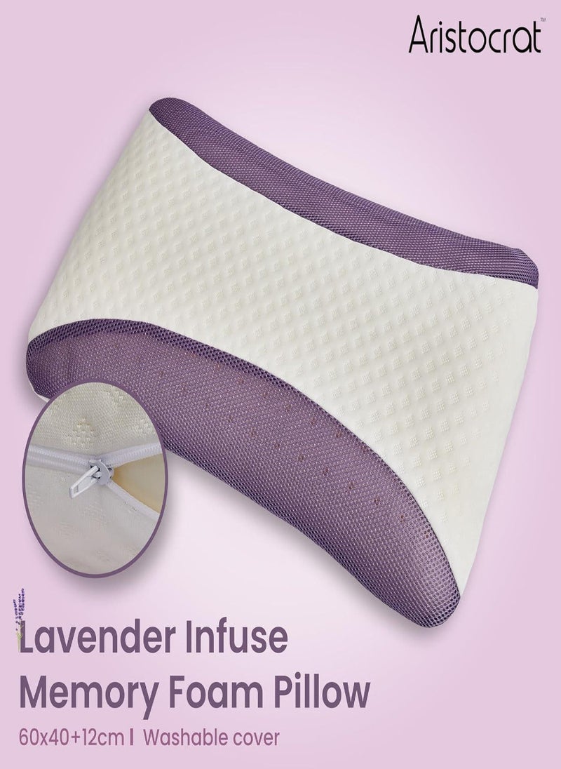 Lavender Infused Memory Foam Pillow | Hypoallergenic & Breathable |Removable cover - 60x40x12cm