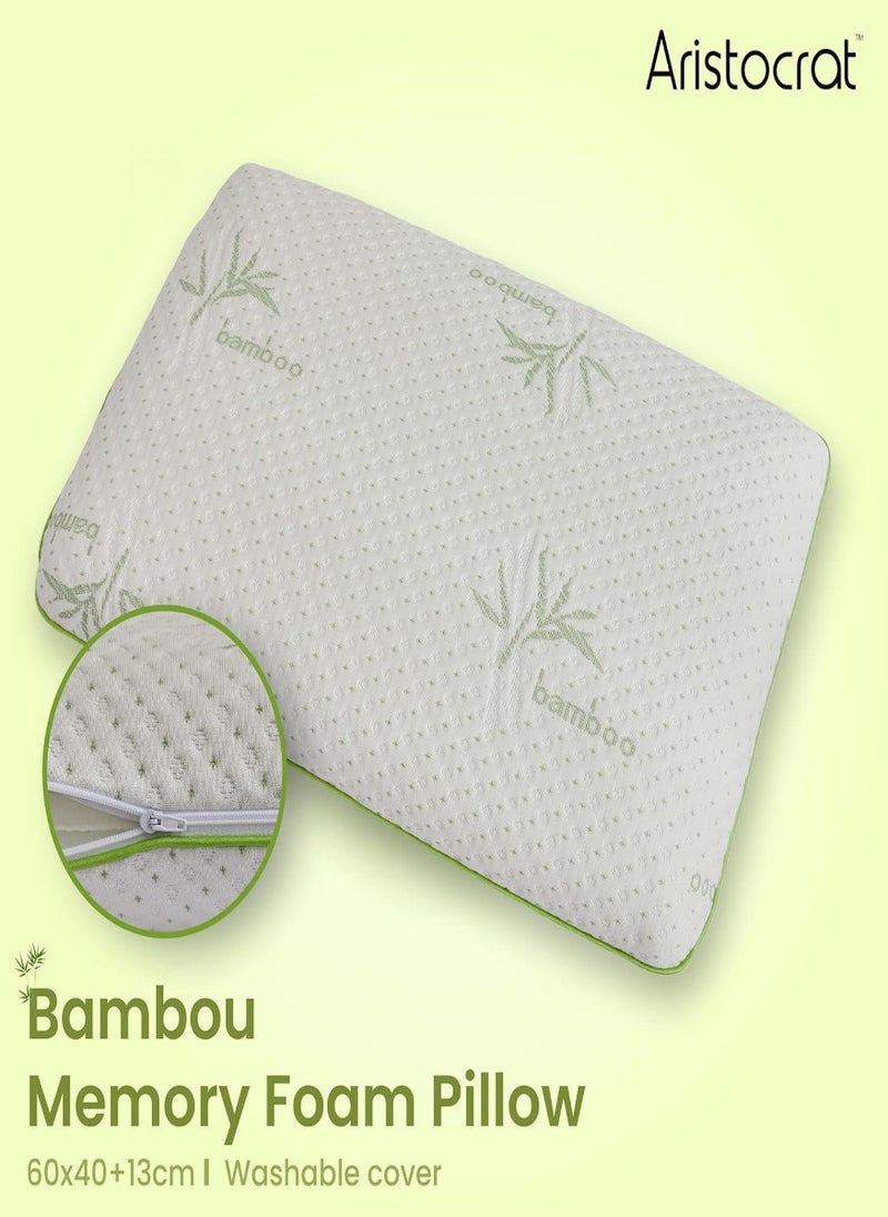 Bamboo Memory Foam Pillow with Removable Bamboo Rayon Cover | Hypoallergenic & Breathable| 60x40x13cm