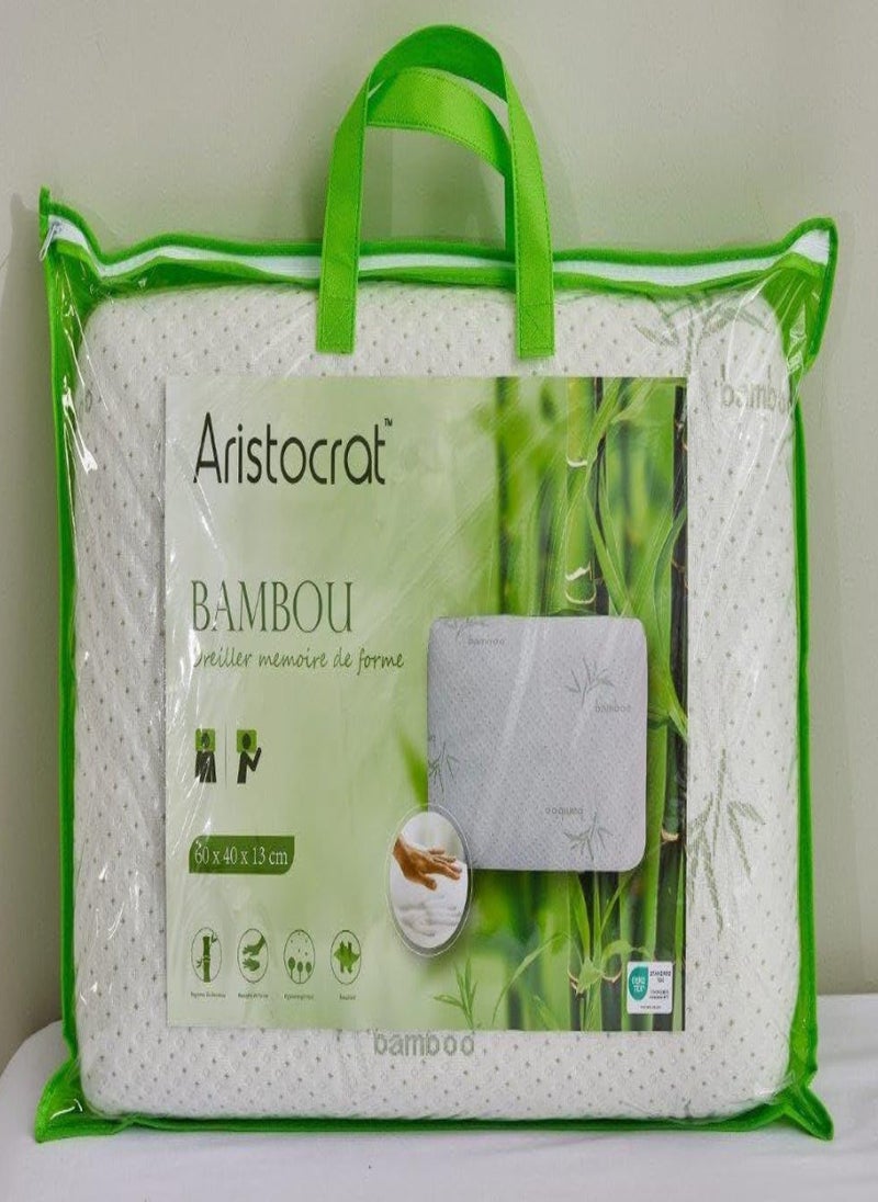 Bamboo Memory Foam Pillow with Removable Bamboo Rayon Cover | Hypoallergenic & Breathable| 60x40x13cm