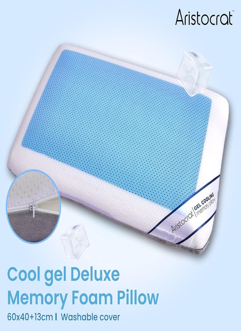 Cool Gel Deluxe Memory Foam Pillow with Cooling Technology and Removable Cover - 60x40x13cm