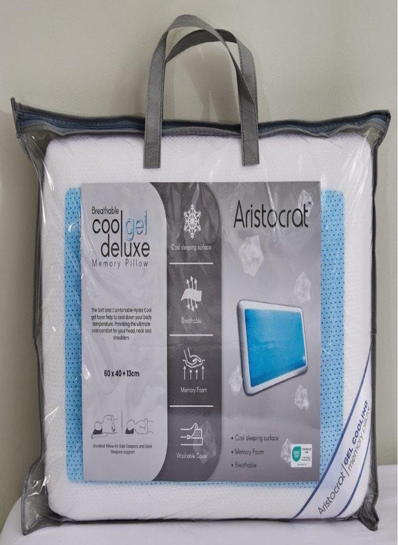Cool Gel Deluxe Memory Foam Pillow with Cooling Technology and Removable Cover - 60x40x13cm