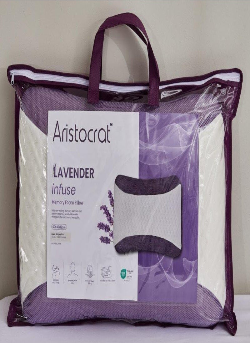 Lavender Infused Memory Foam Pillow | Hypoallergenic & Breathable |Removable cover - 60x40x12cm