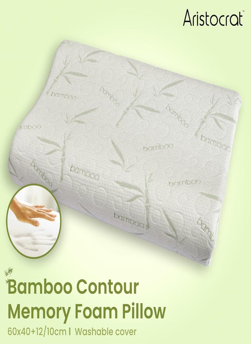 Bamboo Contour Memory Foam Pillow | Provides support and alignment for your head and neck | Removable cover & Hypoallergenic - 60x40x10/12cm