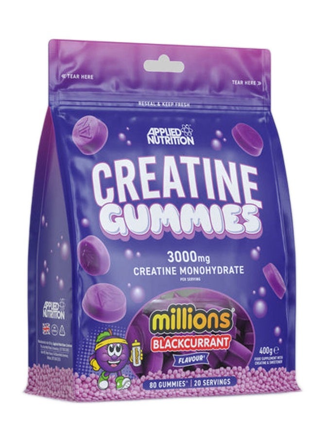 Creatine Gummies, Millions Blackcurant, 80 Gummies (400 Grams) 3000mg Creatine Monohydrate Per Serving