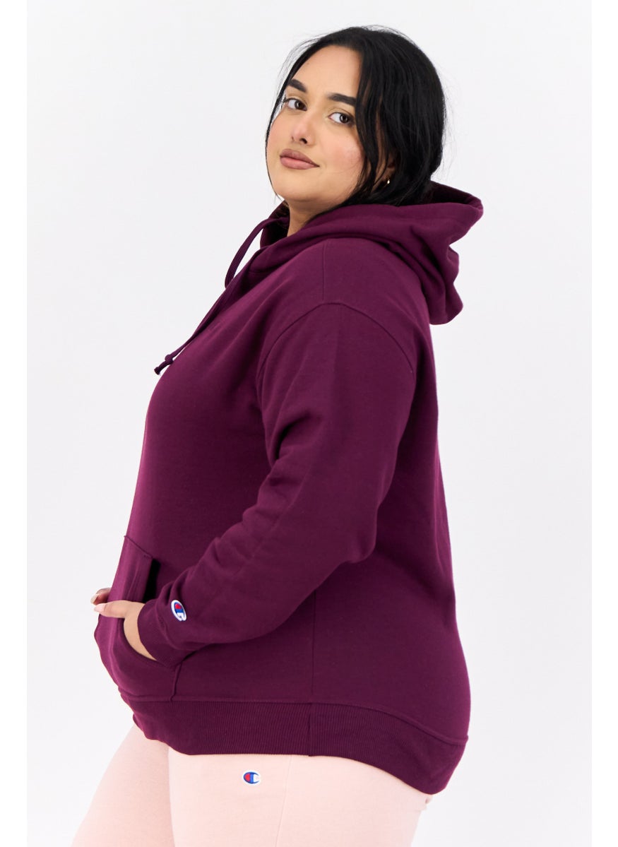 Women Plus Size Long Sleeves Outdoor Hooded Sweatshirt, Maroon