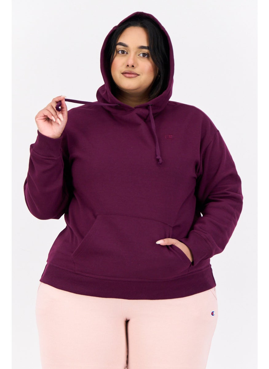 Women Plus Size Long Sleeves Outdoor Hooded Sweatshirt, Maroon