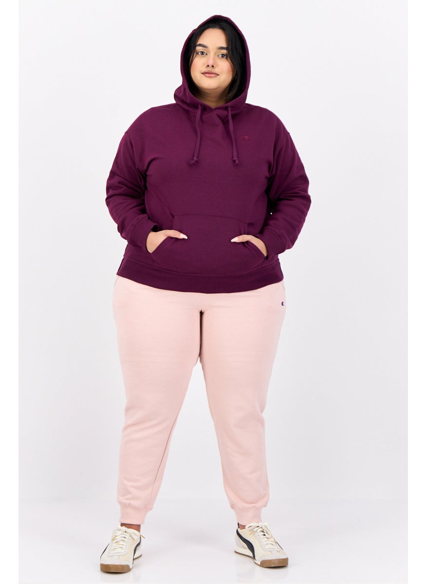 Women Plus Size Long Sleeves Outdoor Hooded Sweatshirt, Maroon