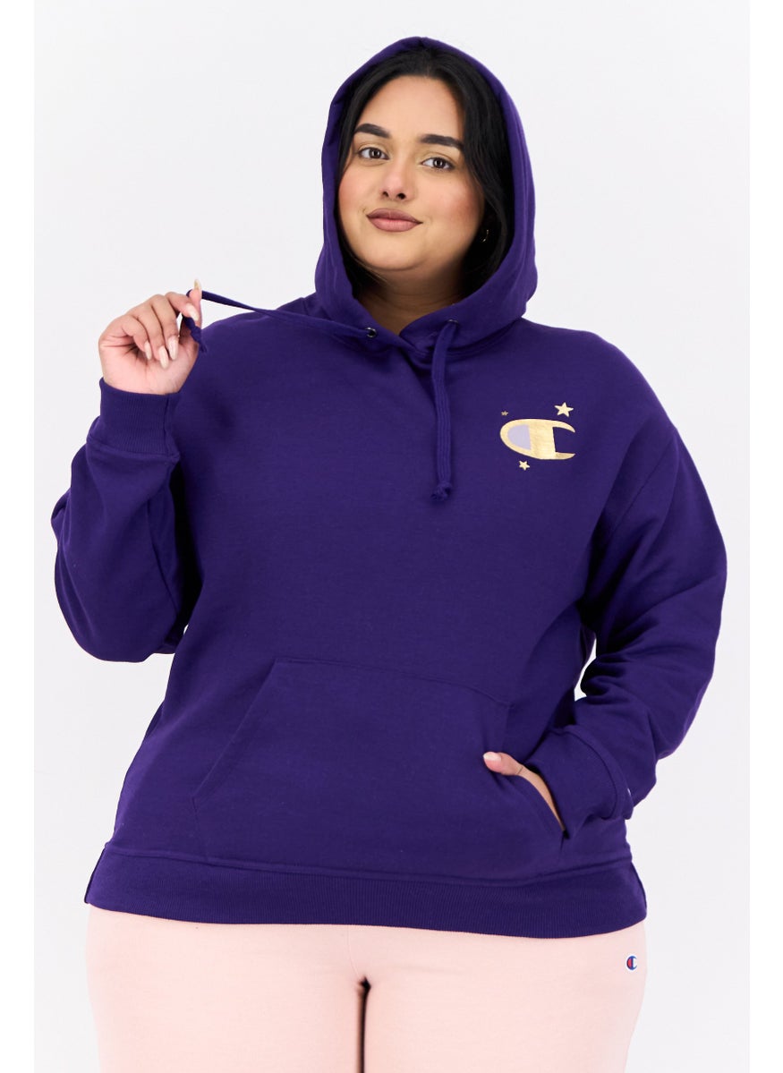 Women Plus Size Long Sleeves Outdoor Hooded Sweatshirt, Purple