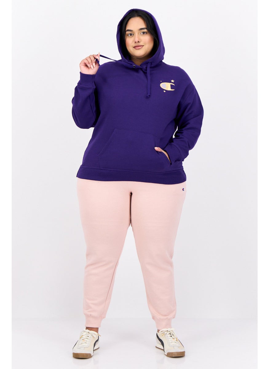 Women Plus Size Long Sleeves Outdoor Hooded Sweatshirt, Purple