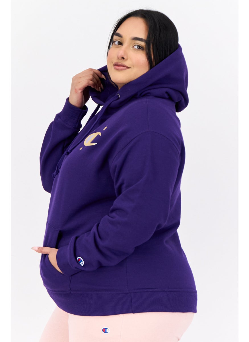Women Plus Size Long Sleeves Outdoor Hooded Sweatshirt, Purple