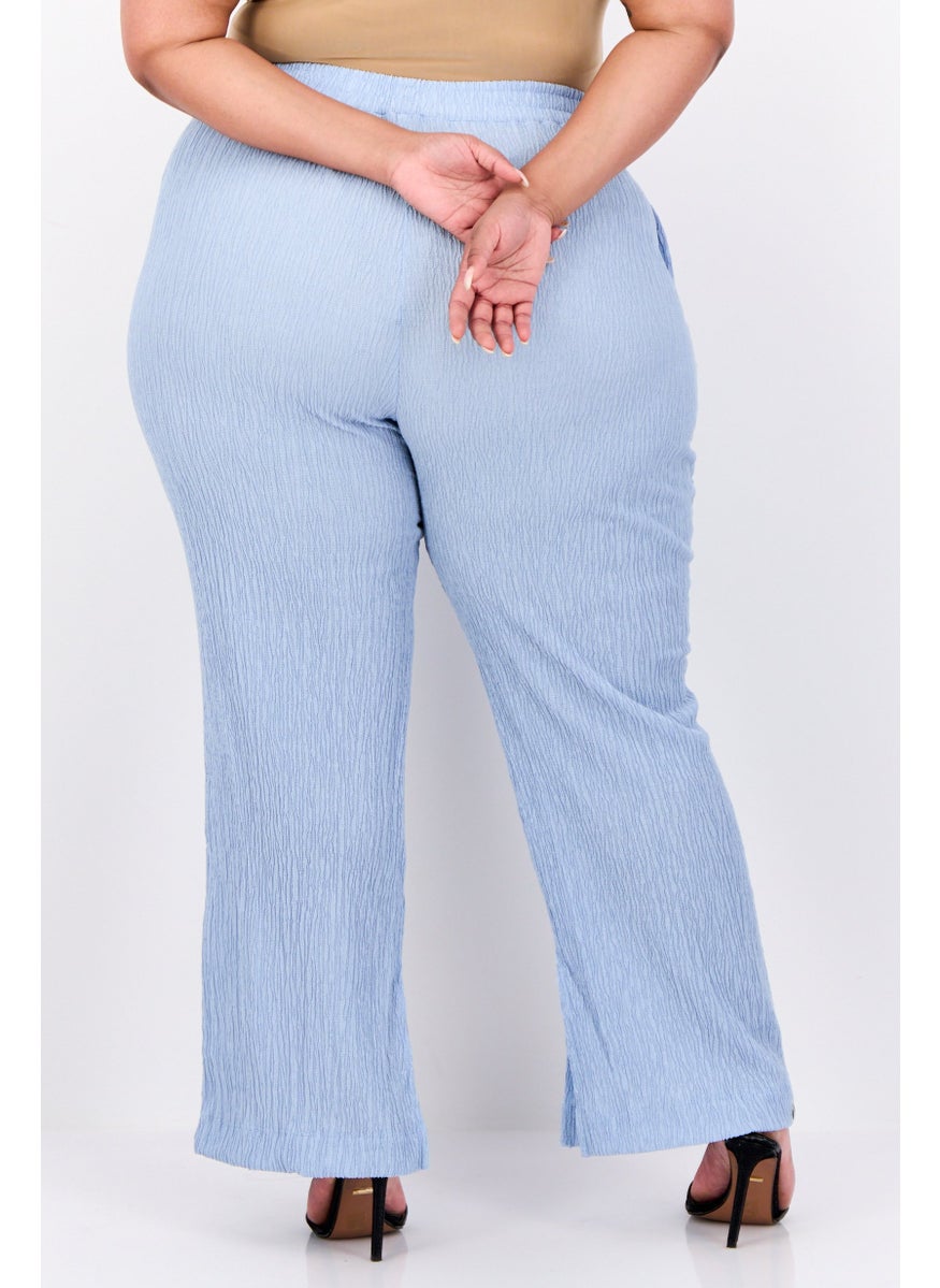 Women Regular Fit Wide Leg Textured Palazzo Pants, Light Blue