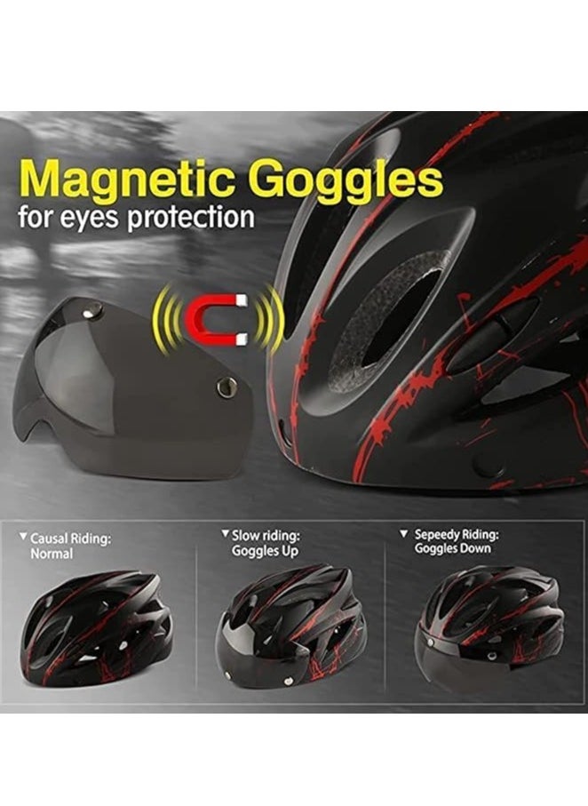 Adult bicycle helmet with detachable magnetic goggles, road and mountain riding protective helmet, adjustable size,unisex，blue