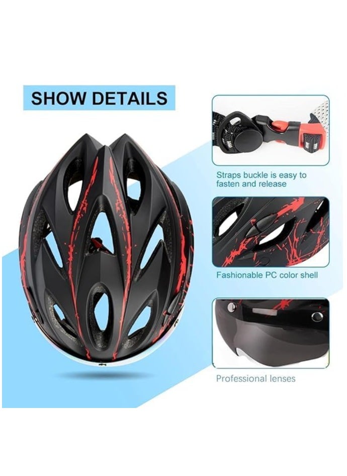 Adult bicycle helmet with detachable magnetic goggles, road and mountain riding protective helmet, adjustable size,unisex，blue