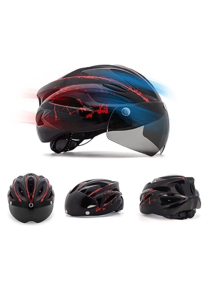 Adult bicycle helmet with detachable magnetic goggles, road and mountain riding protective helmet, adjustable size,unisex，blue