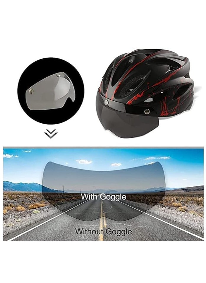 Adult bicycle helmet with detachable magnetic goggles, road and mountain riding protective helmet, adjustable size,unisex，blue