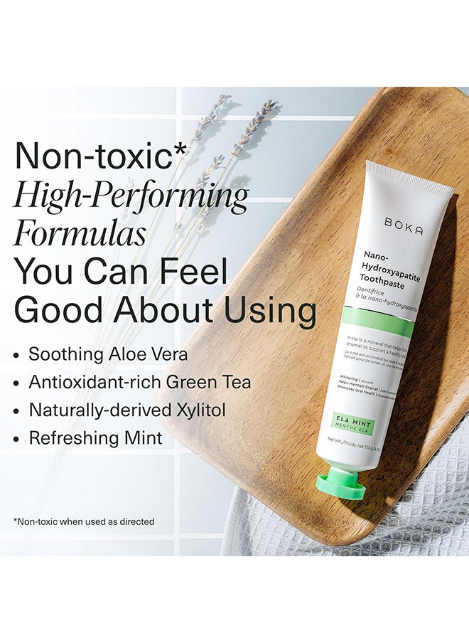 Fluoride Free Toothpaste, Nano Hydroxyapatite, For Teeth Whitening And Remineralizing, Sensitive Teeth, Dentist Recommended For Adult, Kids, Natural Peppermint Flavor Ela Mint, 4OZ