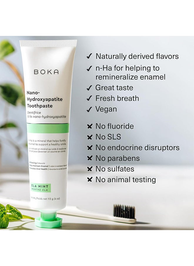 Fluoride Free Toothpaste, Nano Hydroxyapatite, For Teeth Whitening And Remineralizing, Sensitive Teeth, Dentist Recommended For Adult, Kids, Natural Peppermint Flavor Ela Mint, 4OZ