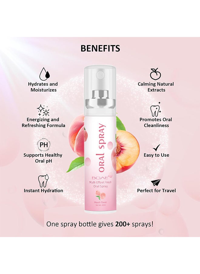 Multi Effeet Fresh Oral Spray 20ml, Bad Breath Treatment for Adults, White Peach Flavor Mouth Freshener, Effective Puriping Oral Air, Breath Freshener Spray, Oral Care Spray, Mouth Healthy Care