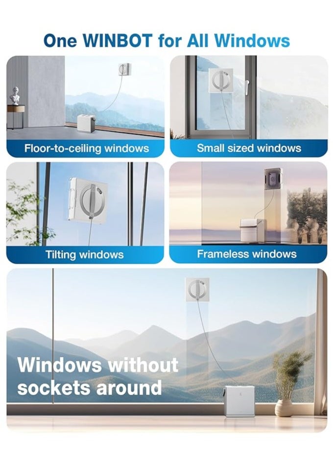 ECOVACS Winbot W2 Pro Omni Portable Window Cleaning Robot,Intelligent Cleaning with Three-Nozzle Wide-Angle Spray Technology,Win SLAM 4.0 Path Planning,Deep Edge Cleaning,5500Pa Suction Power,White