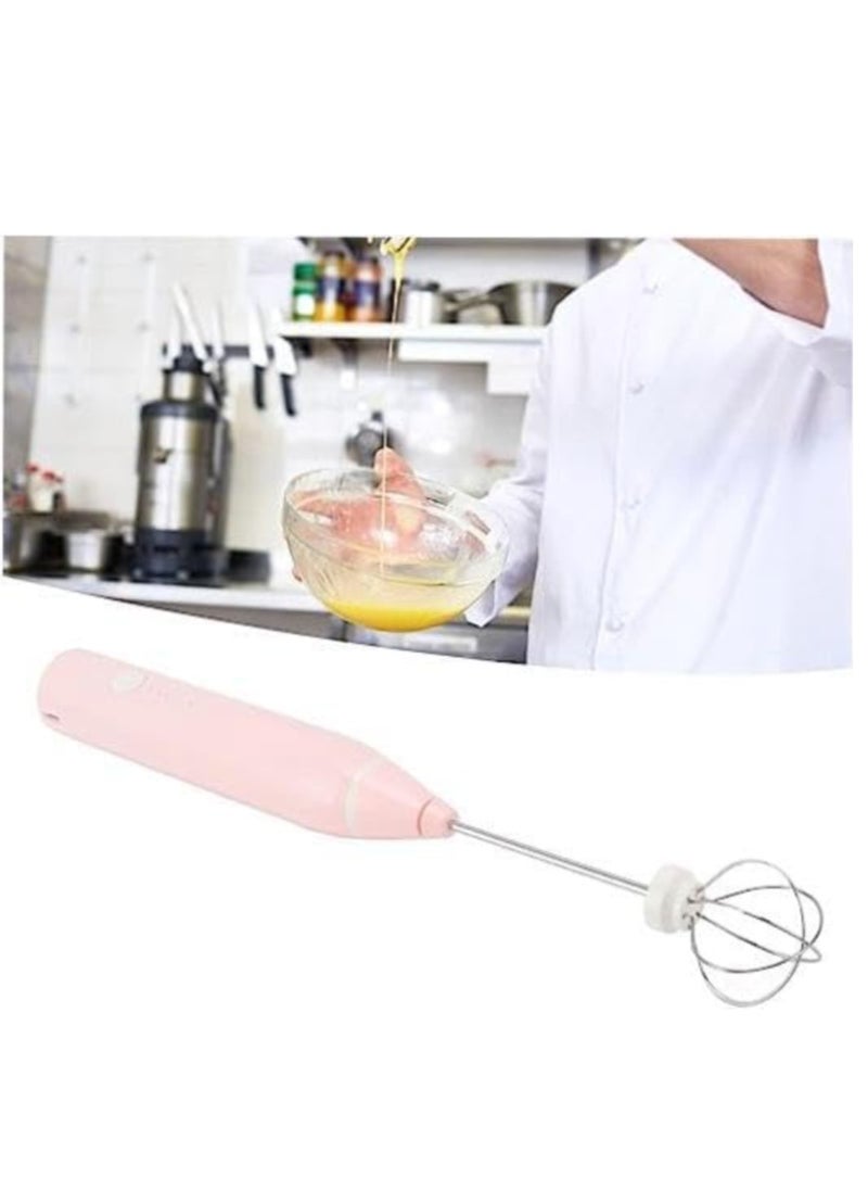 Rechargeable Electric Milk Frother Handheld - Powerful Coffee Whisk with 2 Eggbeater Heads - Portable Foam Mixer for Latte Cappuccino Hot Chocolate - Pink