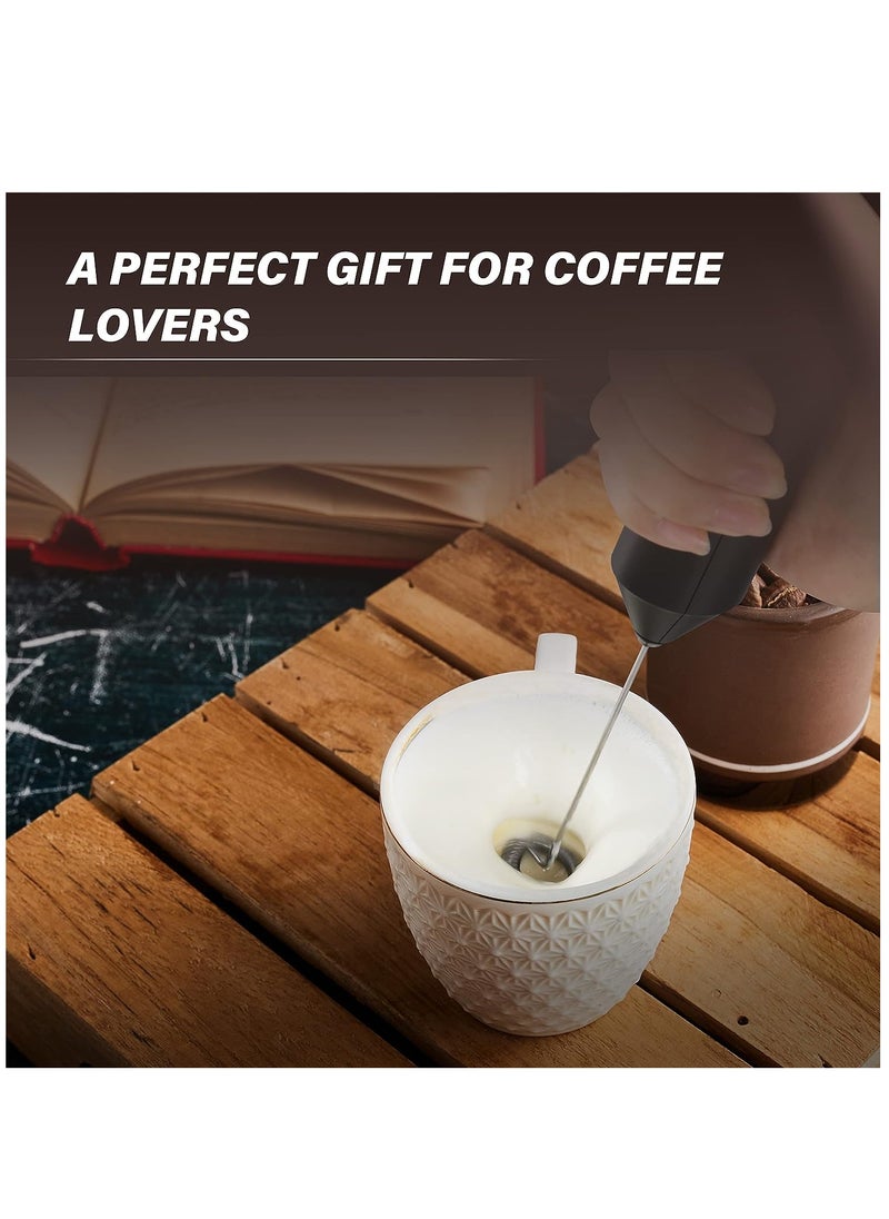 Milk Frother Handheld with Stainless Steel Stand Battery Operated Whisk Drink Mixer for Coffee, Frappe, Latte, Matcha, Black Handheld