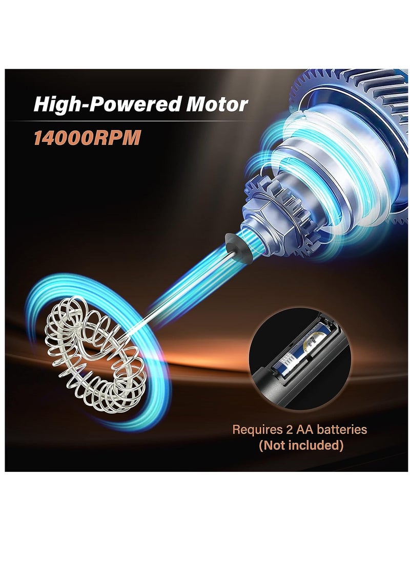 Milk Frother Handheld with Stainless Steel Stand Battery Operated Whisk Drink Mixer for Coffee, Frappe, Latte, Matcha, Black Handheld